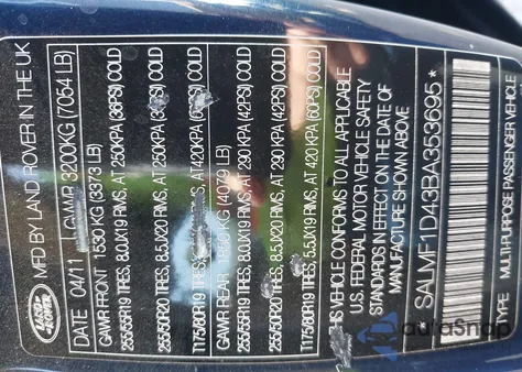 2011 Land Rover Range Rover Hse z USA, uszkodzony, nr VIN SALMF1D43BA353695